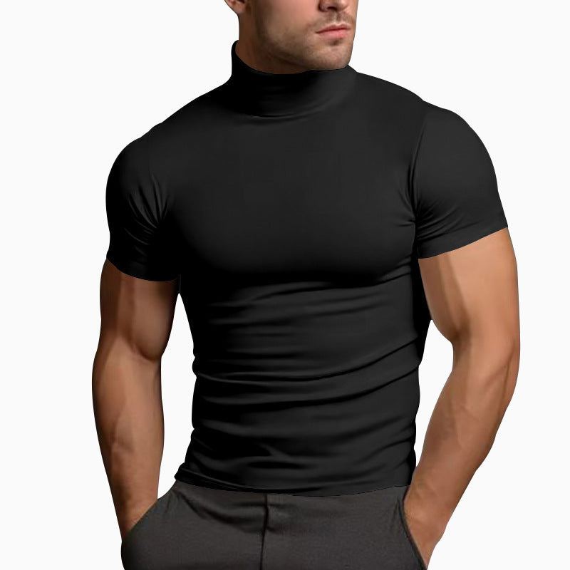 Herren nan körperbetontes Kurzarm-Rollkragenshirt aus Stretchjersey