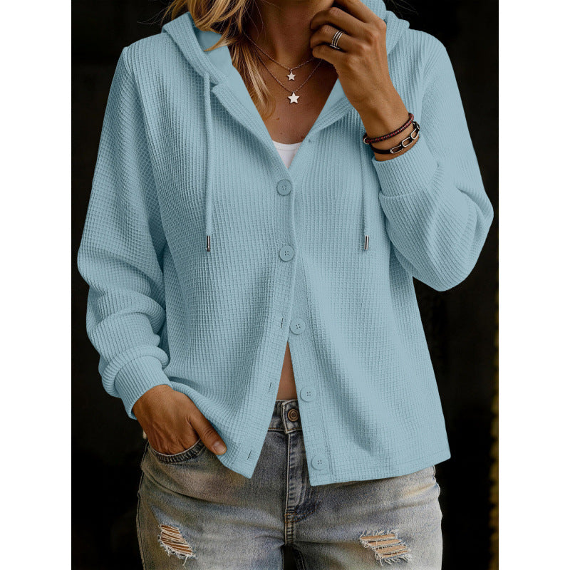 Damen Kapuzenstrickjacke im Waffelstrick mit Knopfleiste Shop Nory