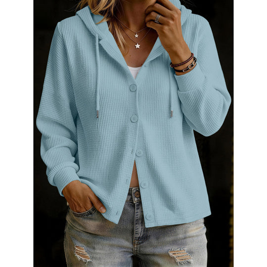 Damen Kapuzenstrickjacke im Waffelstrick mit Knopfleiste Shop Nory
