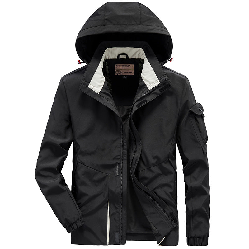 Herren Leichte Multifunktions-Outdoor-Windjacke mit Kapuze und Ärmel‑Tasche Shop Nory