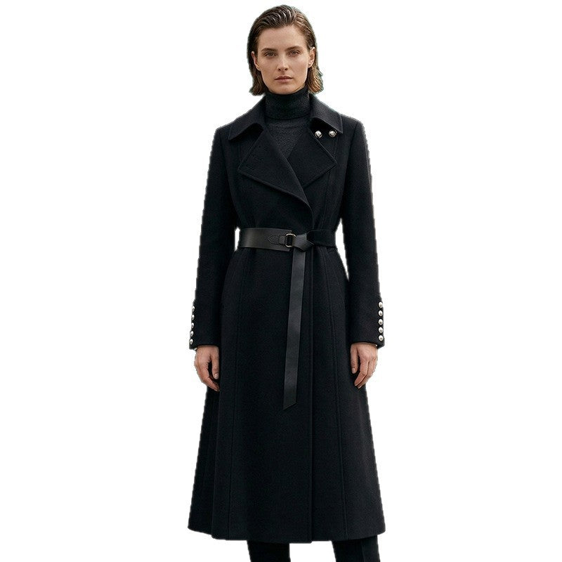 Damen Klassischer Maxi-Mantel mit Gürtel Shop Nory