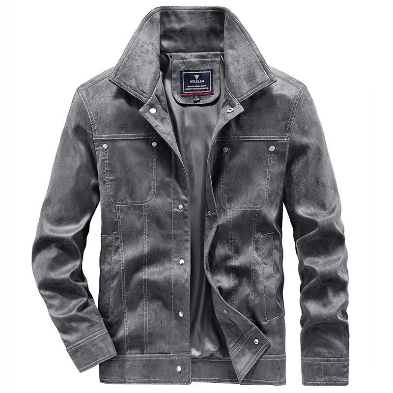 Herren Wildleder-Truckerjacke mit Druckknöpfen und Kontrastnähten Shop Nory