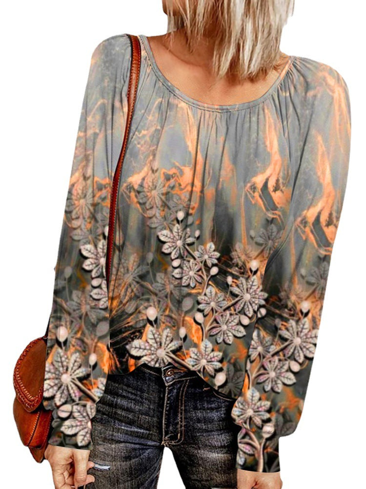 Damen Ethno-Print Oversize-Tunika mit Rundhalsausschnitt und langen Ballonärmeln Shop Nory