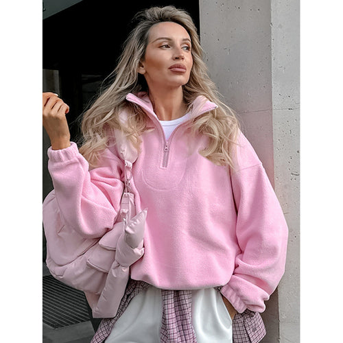 Damen Oversized Fleecepullover mit halbem Reißverschluss und Stehkragen Shop Nory