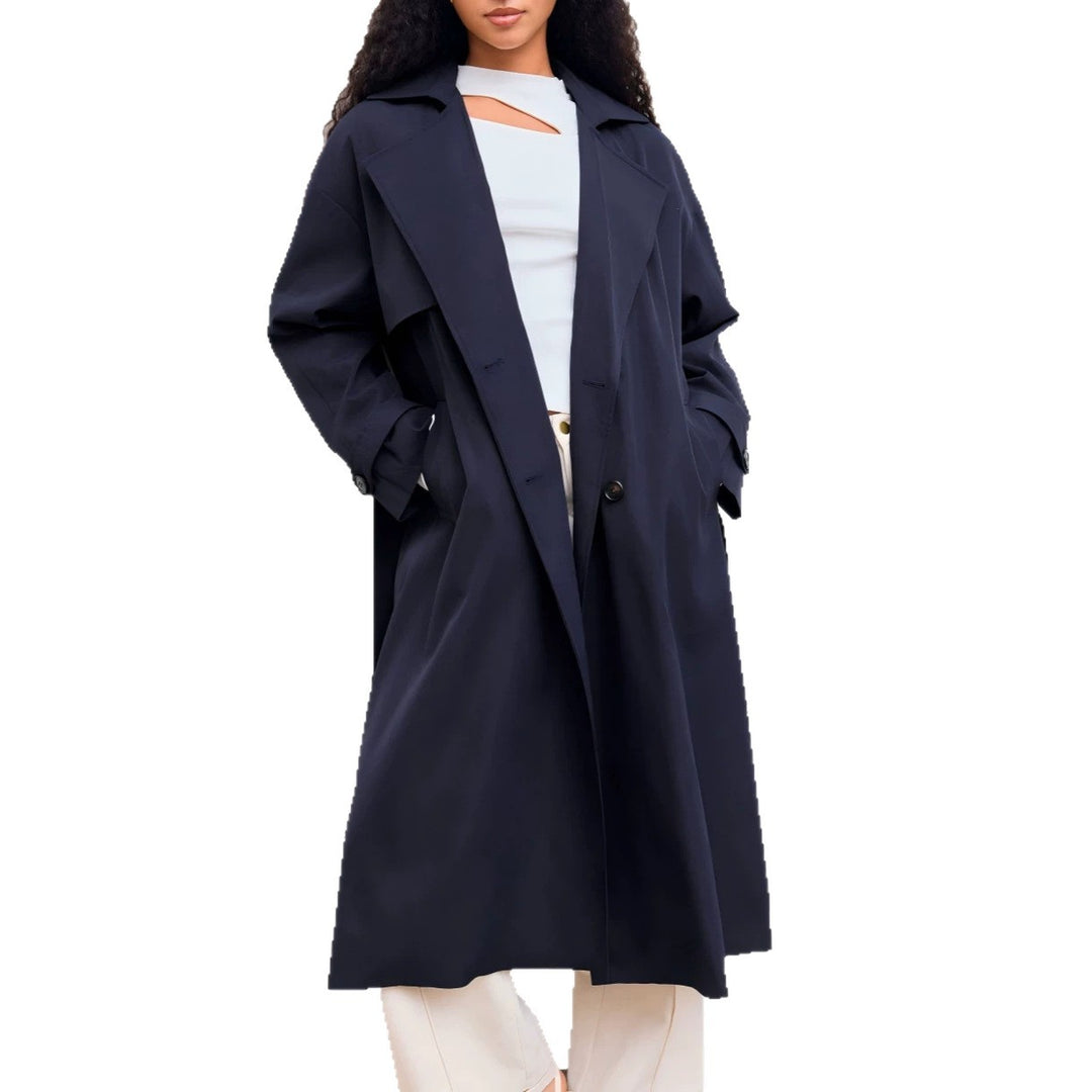 Damen Langer Trenchcoat-Mantel mit weiter Silhouette, Reverskragen und Taillengürtel Shop Nory