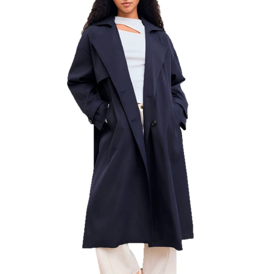 Damen Langer Trenchcoat-Mantel mit weiter Silhouette, Reverskragen und Taillengürtel Shop Nory