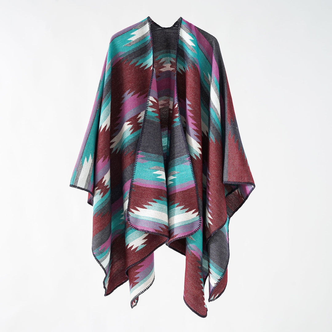 Damen Gewebter Azteken‑Poncho im Oversize‑Überwurf mit Zierkettelnaht Shop Nory