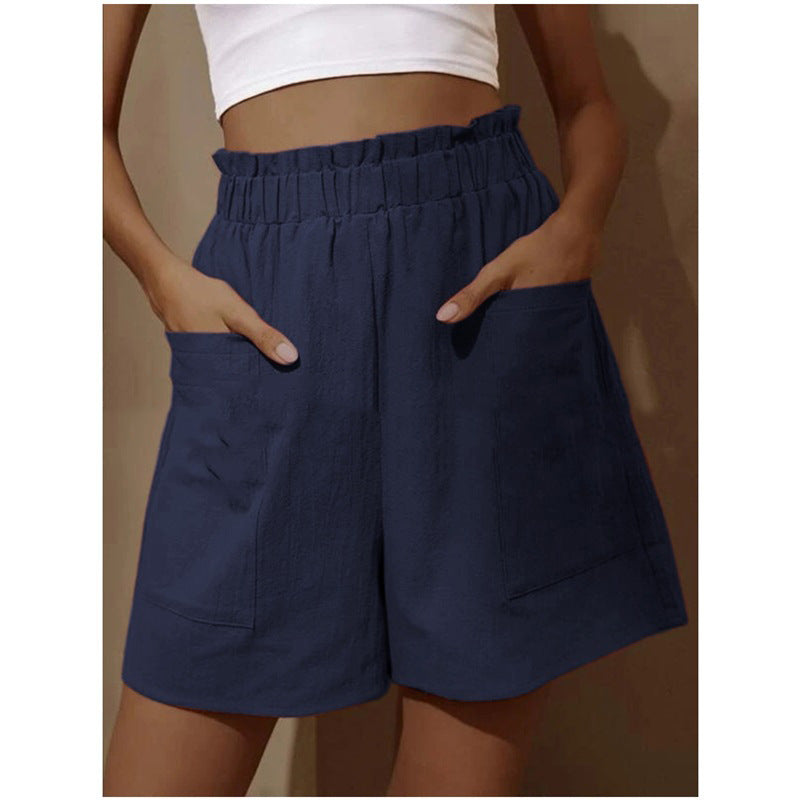 Damen lässige Leinen-Shorts mit elastischem Taillenzug und praktischen Seitentaschen
