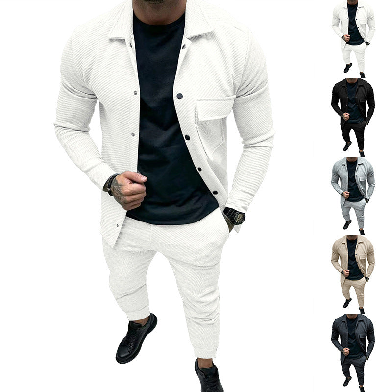 Herren Strukturiertes Jersey-Freizeitset mit Overshirt und Tapered Jogginghose Shop Nory