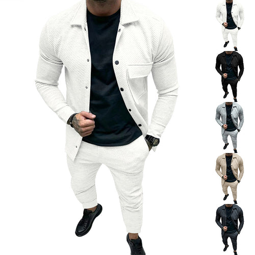 Herren Strukturiertes Jersey-Freizeitset mit Overshirt und Tapered Jogginghose Shop Nory