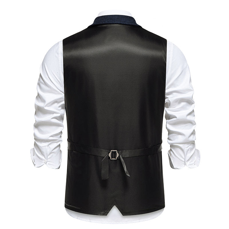 Herren Tweed-Weste mit Fischgrätstruktur, Reverskragen und Pattentaschen Shop Nory