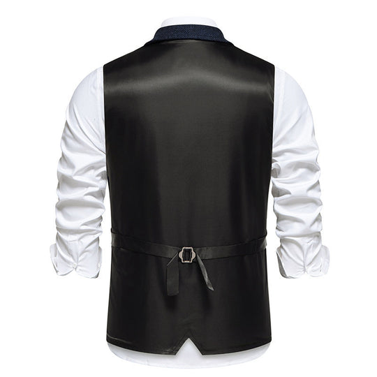 Herren Tweed-Weste mit Fischgrätstruktur, Reverskragen und Pattentaschen Shop Nory