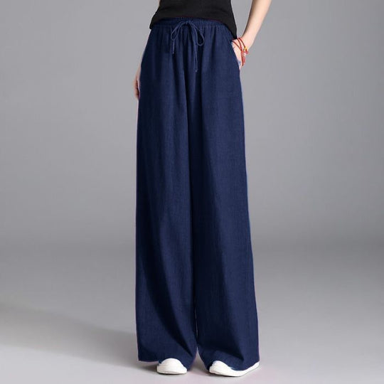 Damen nan weite Palazzo Leinenhose mit elastischem Kordelbund und Seitentaschen Shop Nory