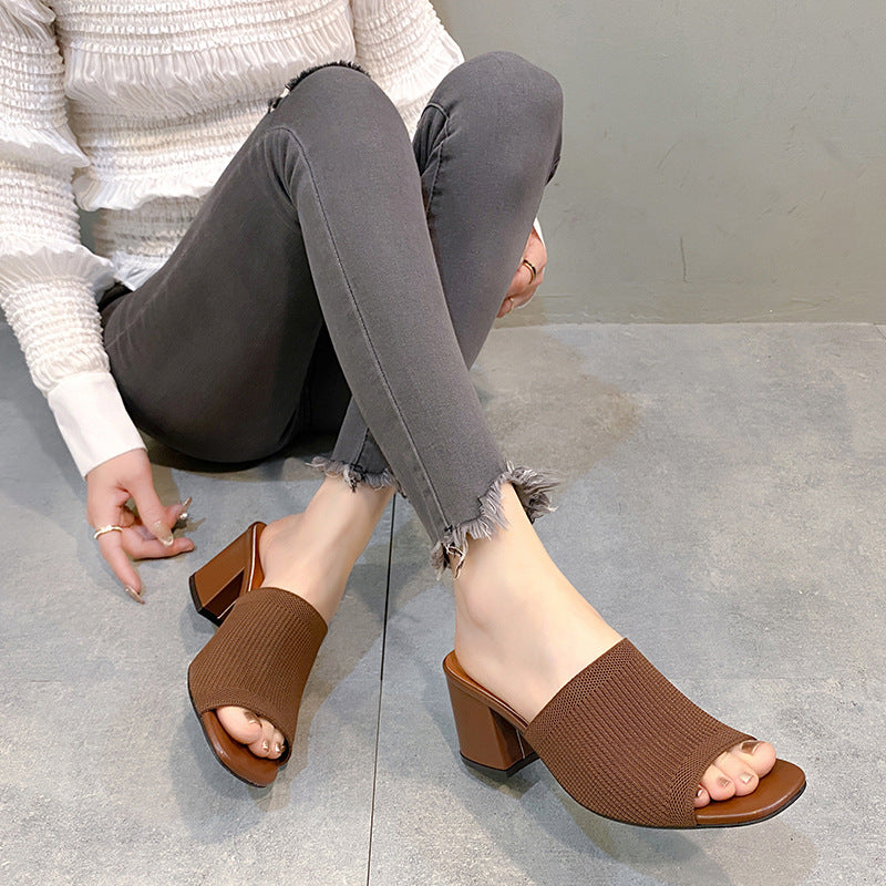 Damen Strick‑Mule mit offenem Zehenbereich und mittelhohem Blockabsatz Shop Nory