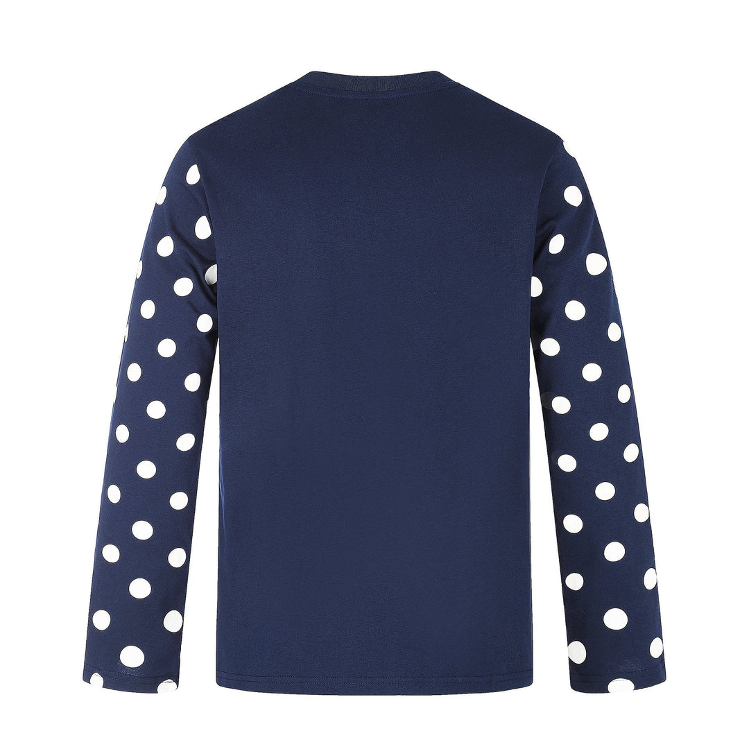 Damen Langärmliges Statement-Shirt mit Polka‑Dot-Ärmeln und Zahlendruck Shop Nory