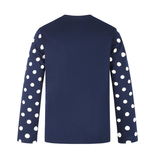 Damen Langärmliges Statement-Shirt mit Polka‑Dot-Ärmeln und Zahlendruck Shop Nory