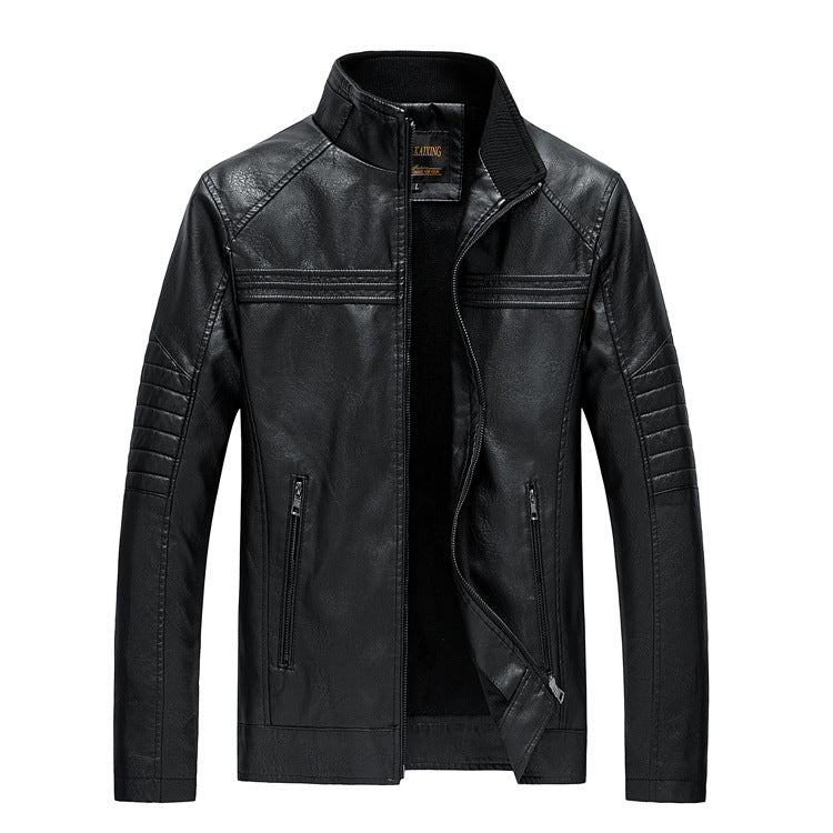 Herren Slim-Fit Kunstleder-Motojacke mit Stehkragen und gesteppter Ärmelpasse Shop Nory