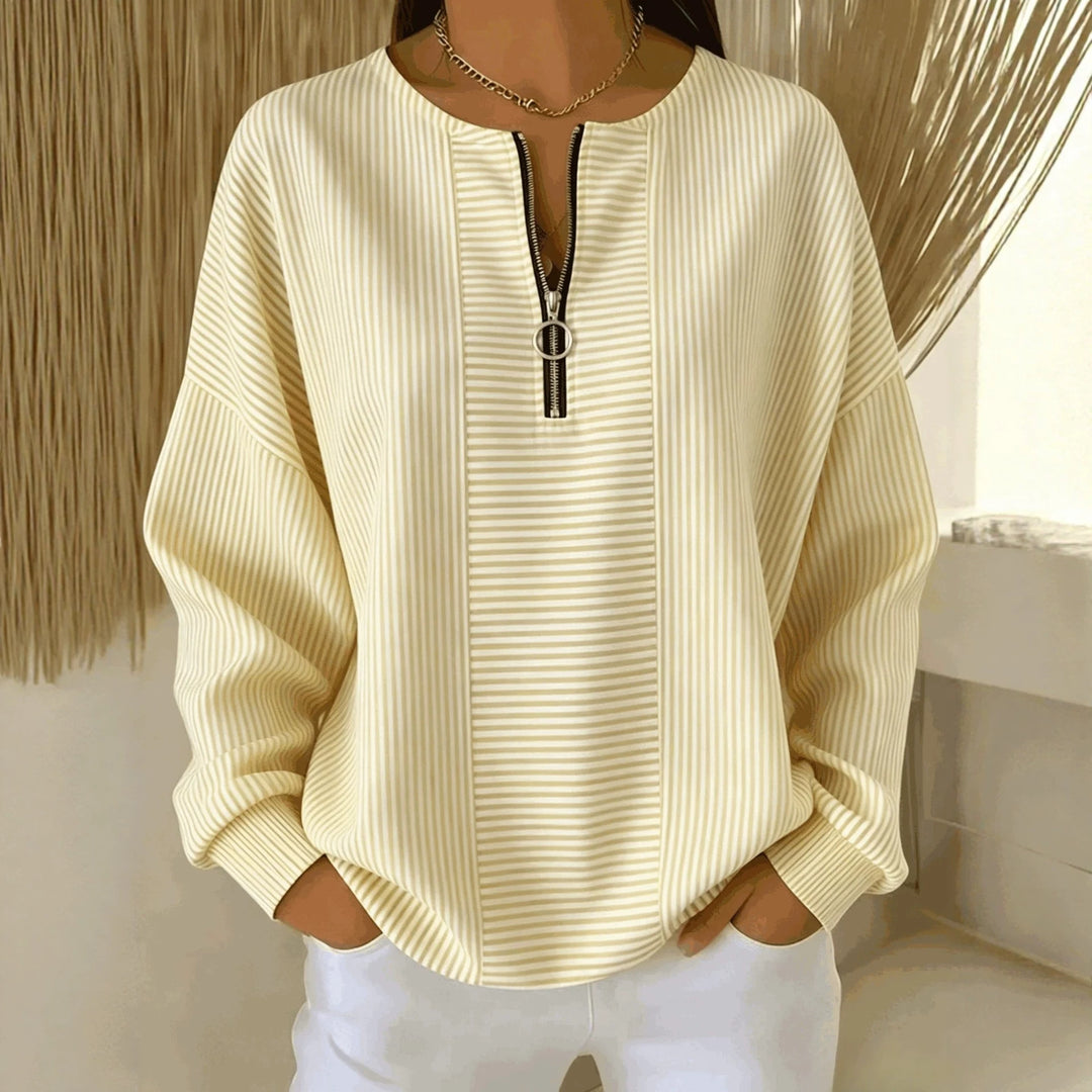 Damen Oversize Pullover mit feiner Rippstruktur und kurzem Zipper Shop Nory