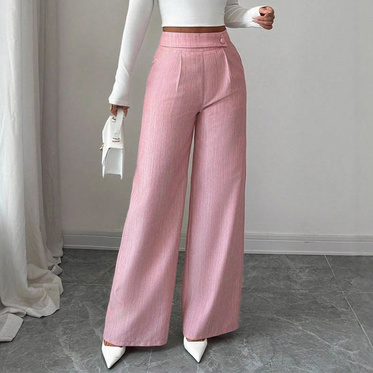 Damen Hochtaillierte Palazzohose mit asymmetrischer Knopfblende und Bundfalte Shop Nory