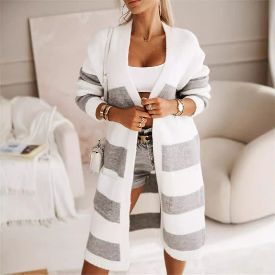 Damen lässiger Strickmantel mit großen Streifen