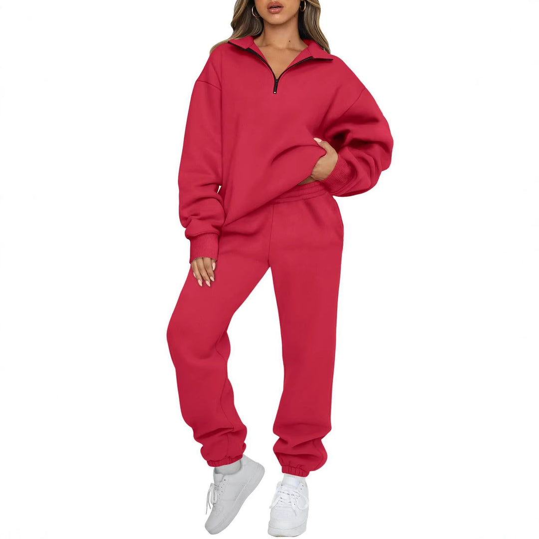 Damen nan Halbzip-Loungewear-Set mit übergroßem Kragenpullover und taillierter Jogginghose mit elastischem Bund Shop Nory