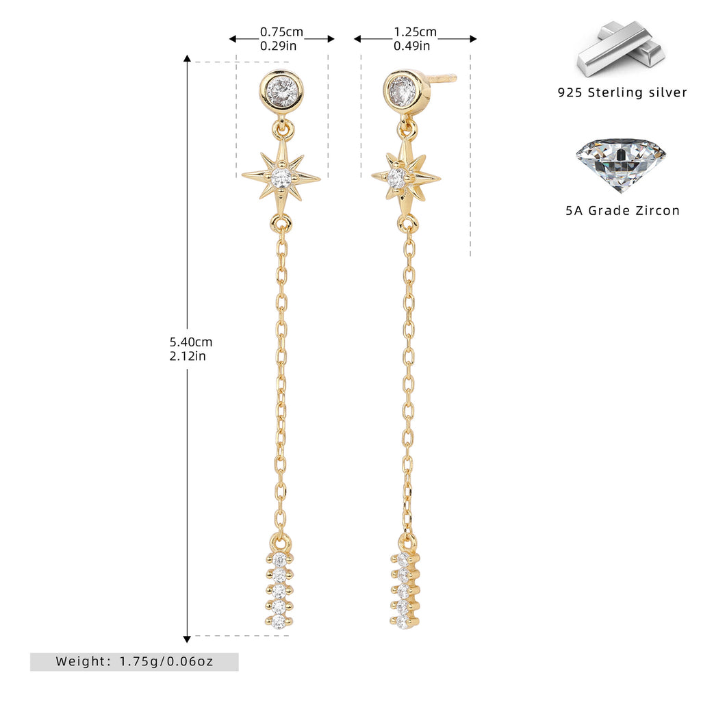 Damen goldene Ohrhänger mit funkelnden Zirkonen und eleganten Kettendetails Shop Nory