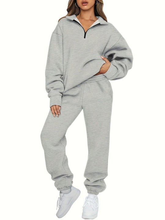 Damen nan zweiteiliges Relax-Set mit halbverdecktem Halbzip-Sweatshirt im Oversize-Schnitt und hohem Komfortbund Jogginghose Shop Nory