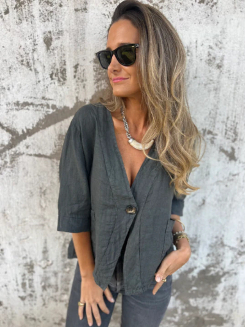 Damen Leichtes Leinenblazer mit kurzer Arm