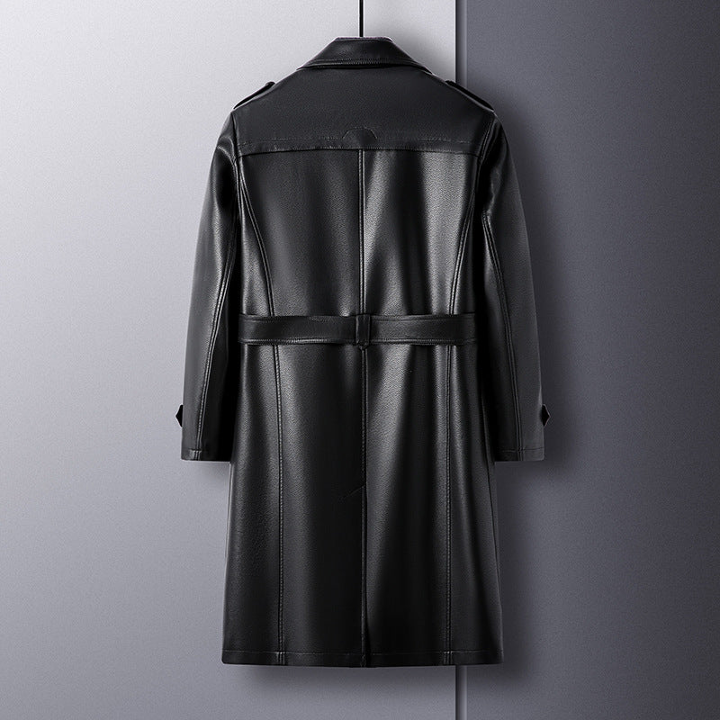 Herren Moderner Kunstleder Trenchcoat Shop Nory