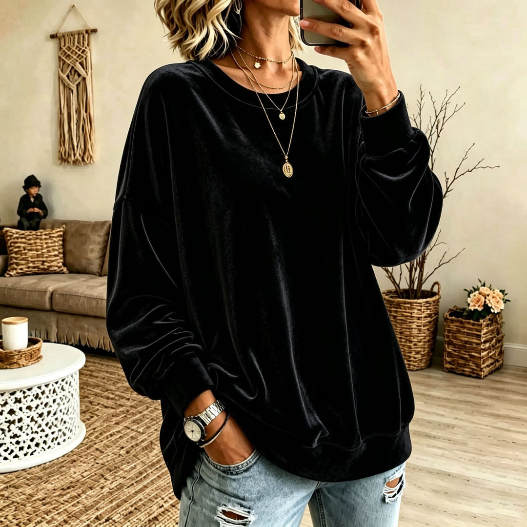 Damen Oversize-Samtpullover mit weitem Schnitt und geripptem Saum Shop Nory