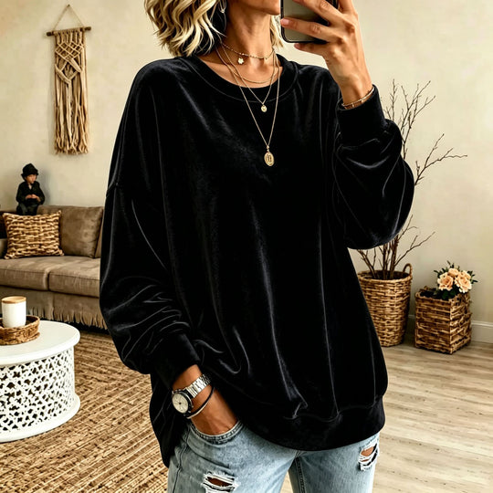 Damen Oversize-Samtpullover mit weitem Schnitt und geripptem Saum Shop Nory