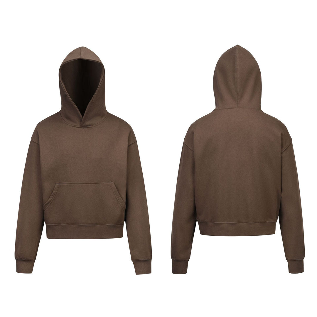 Damen nan kurzgeschnittener Boxy-Kapuzenpullover mit Kängurutasche und geripptem Komfortbund Shop Nory