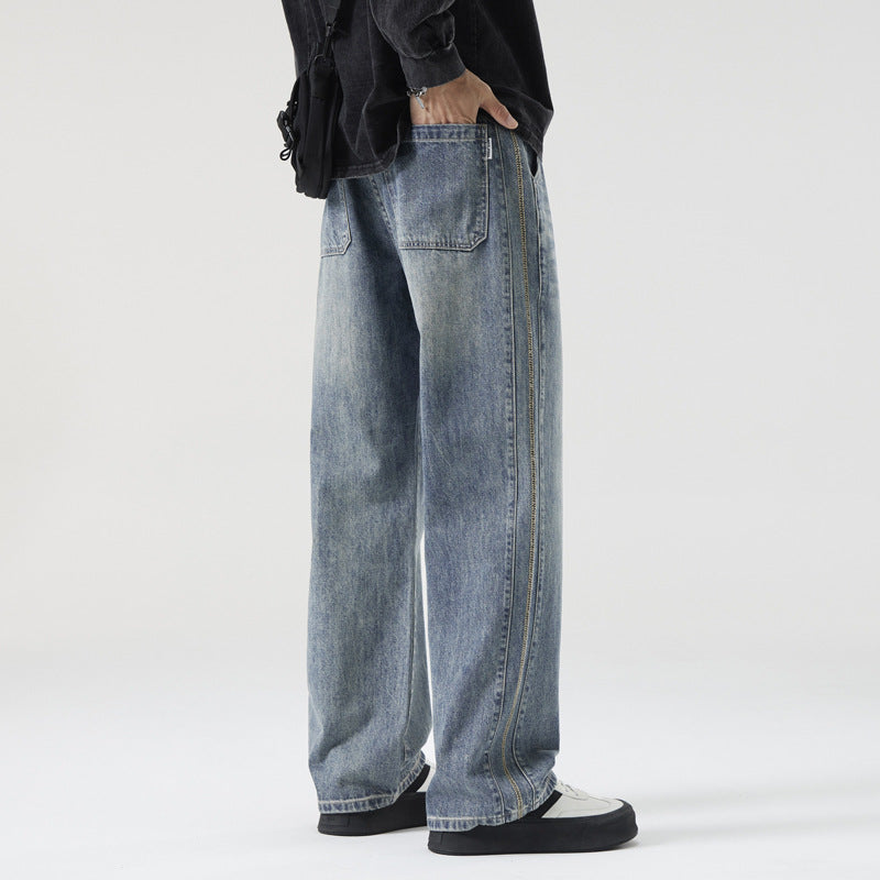 Herren Weite Vintage-Denimjeans mit Used-Waschung und geradem Bein Shop Nory