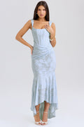 Damen Elegantes Spitzenkleid mit asymmetrischem Saum und gerafften Details