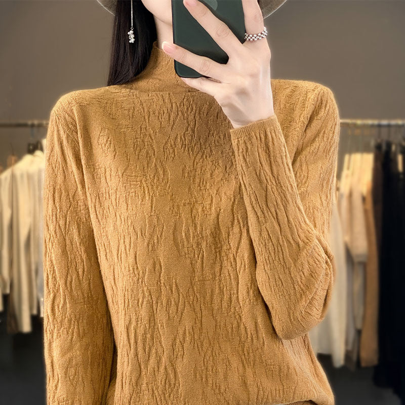 Damen Strukturierter Feinstrick-Pullover mit kurzem Stehkragen und Crinkle-Optik Shop Nory