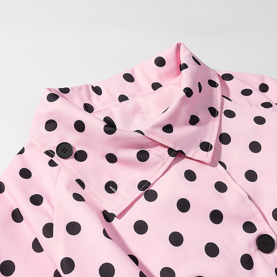 Damen Kurztrenchjacke im Polka‑Dot‑Muster, doppelreihig mit Taillengürtel Shop Nory