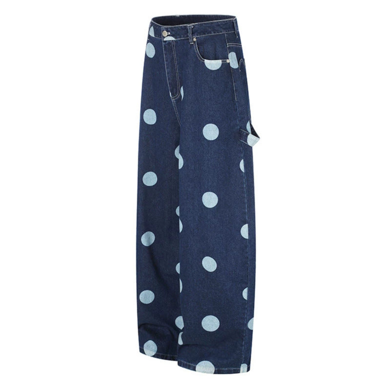 Damen Hochtaillierte weite Jeans‑Culotte mit Polka‑Dot‑Print und Utility‑Details Shop Nory