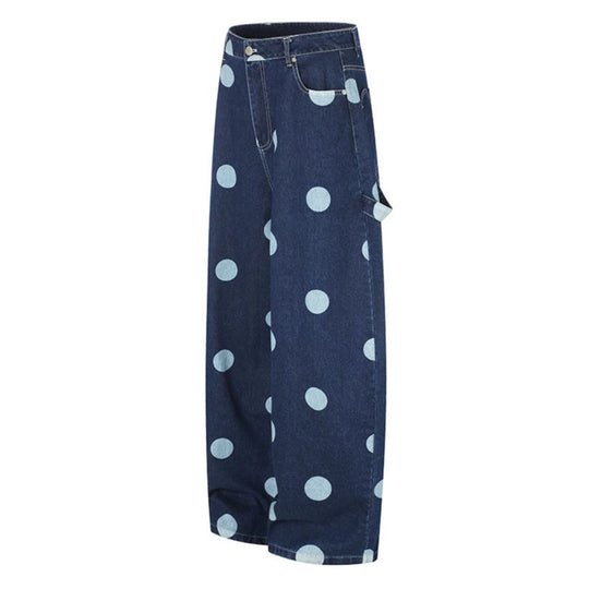 Damen Hochtaillierte weite Jeans‑Culotte mit Polka‑Dot‑Print und Utility‑Details Shop Nory