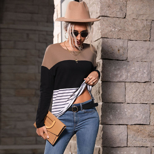 Damen Leichtes Rundhals‑Strickshirt mit Waffelstruktur‑Schulter und maritimem Streifenbund Shop Nory