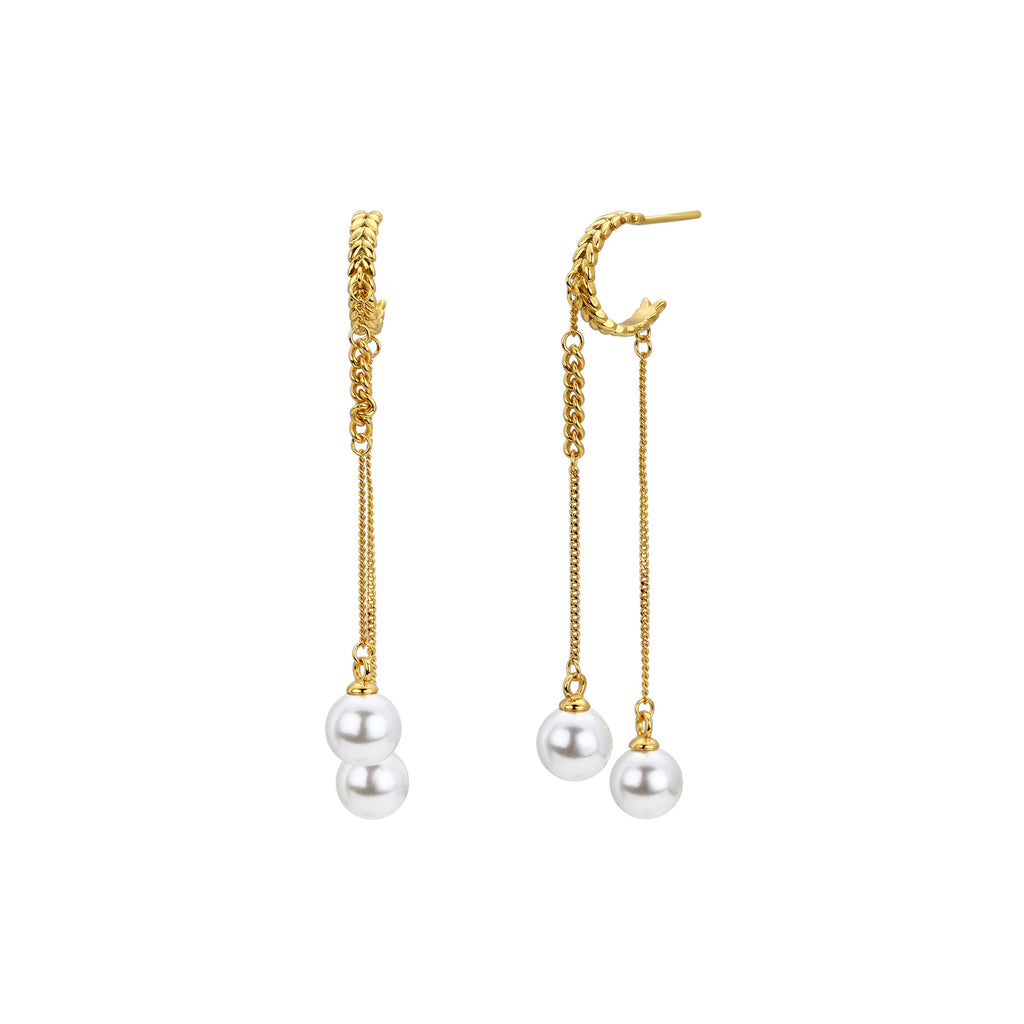 Damen Perlen Ohrhänger mit modernem Ketten Design aus 925 Sterling Silber Shop Nory