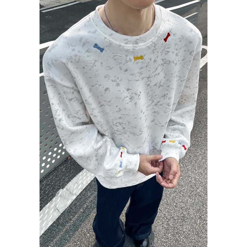 Herren Oversize-Sweatshirt mit Marmor-Effekt und bunten Knochenstickereien Shop Nory