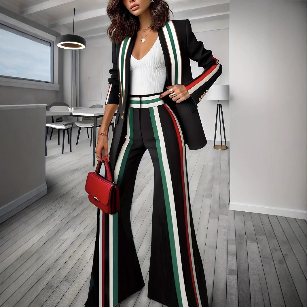 Damen Elegantes Blazer‑Hosenensemble mit seitlichen Kontraststreifen und weitem Schlag Shop Nory