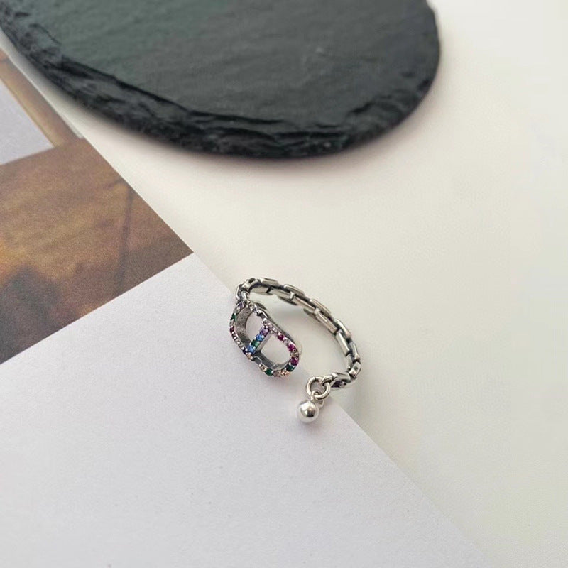 Damen trendiger Silberschmuckring mit buntem Kristall-Design Shop Nory