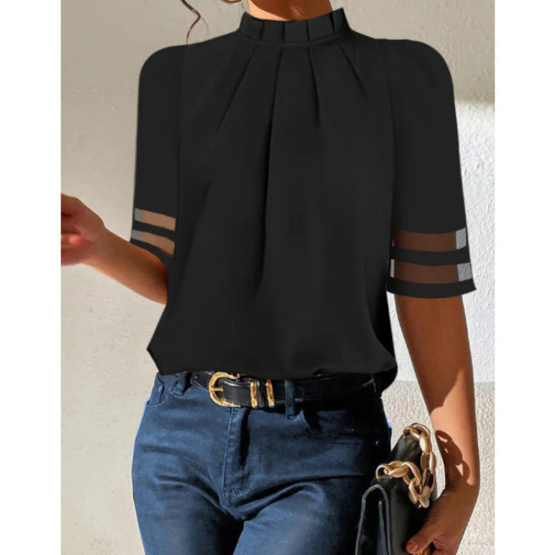 Damen elegante Bluse mit transparenten Ärmeln