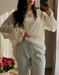 Damen luftiger Oversize-Strickpullover mit weitem Schnitt und transparentem GewShopnorye