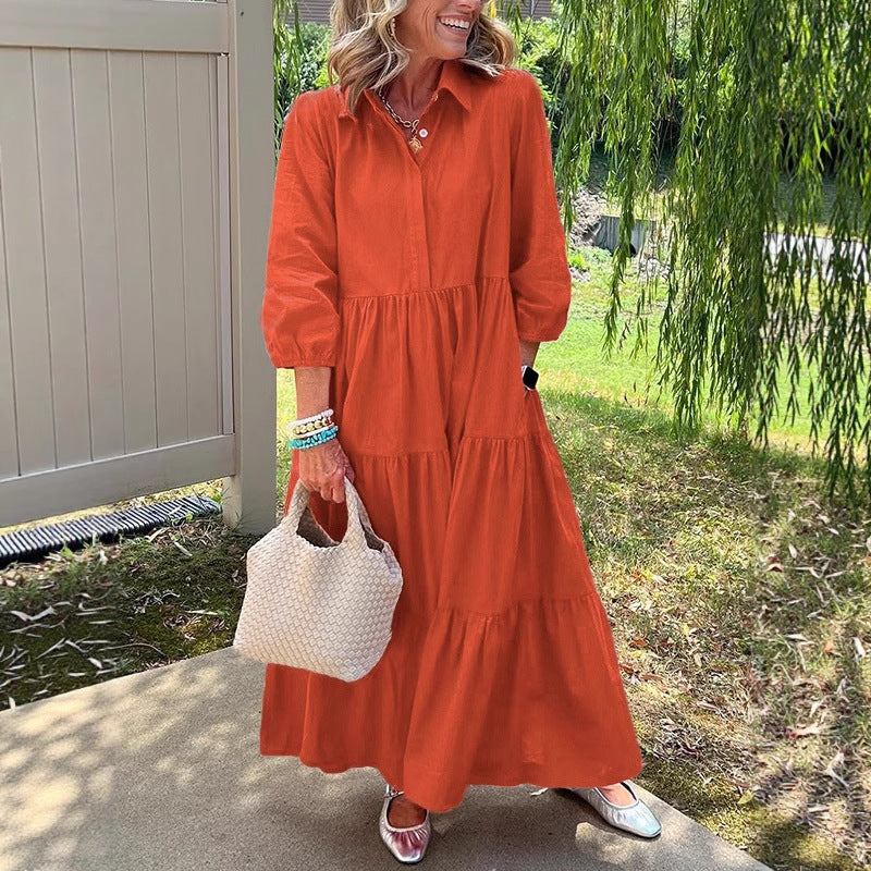 Lässiges Einfarbiges Patchworkkleid mit Reverstasche