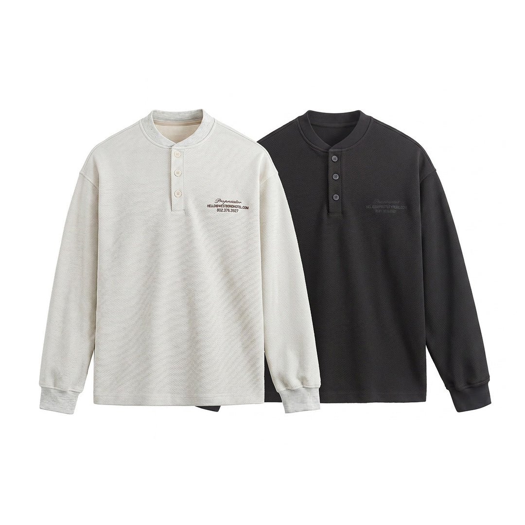 Unisex Weit geschnittenes Henley-Sweatshirt mit Waffelstruktur und Rippenbündchen Shop Nory