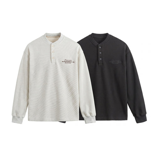 Unisex Weit geschnittenes Henley-Sweatshirt mit Waffelstruktur und Rippenbündchen Shop Nory
