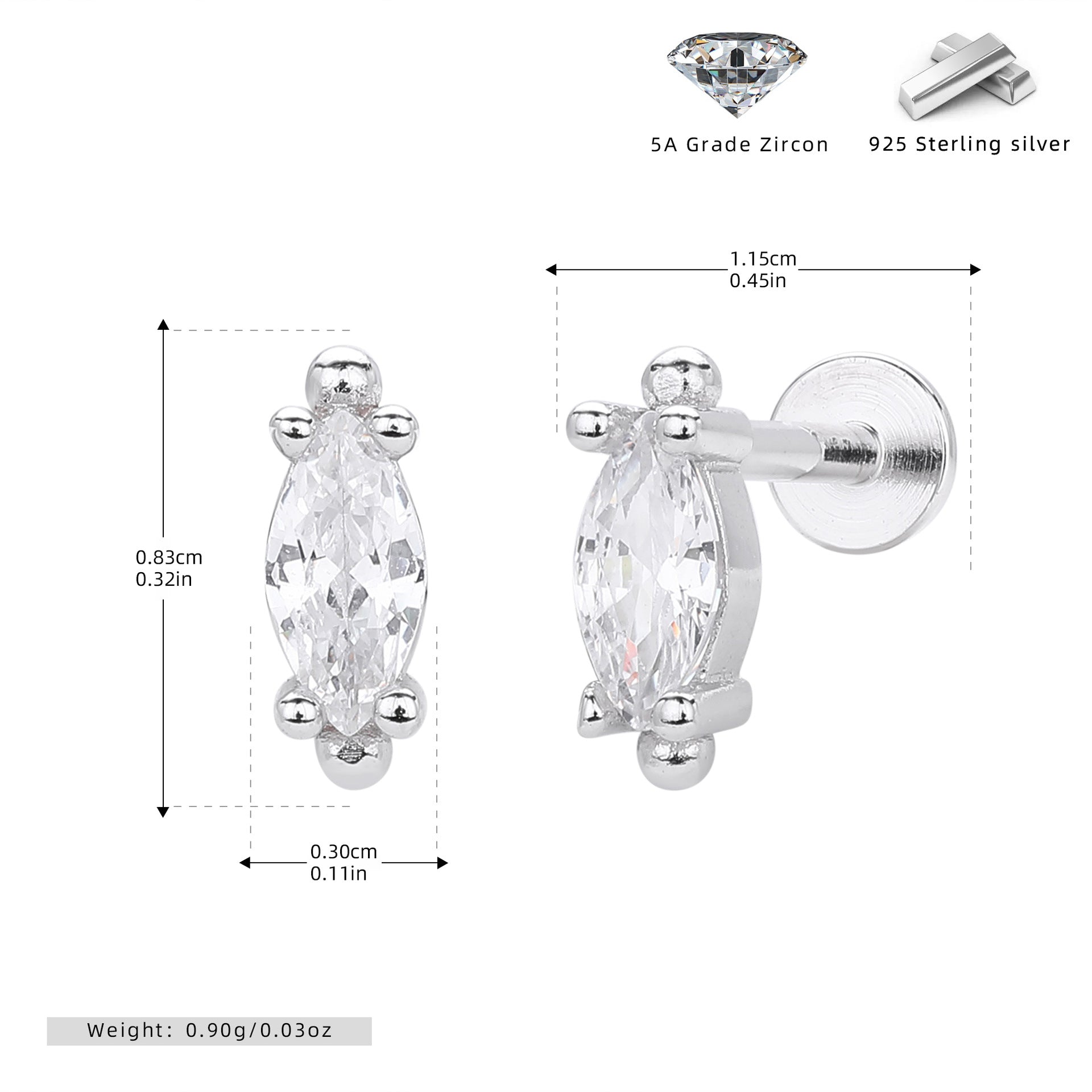 Damen Ohrstecker mit luxuriösem 5A Zirkonbesatz aus hochwertigem 925 Sterling Silber Shop Nory