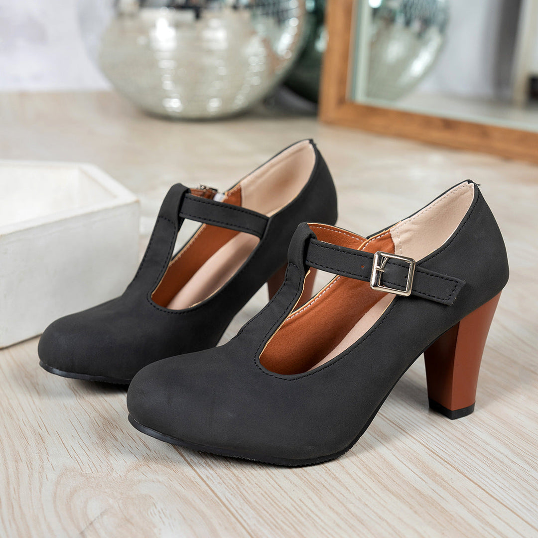 Damen elegante T-Strap Absatzschuhe